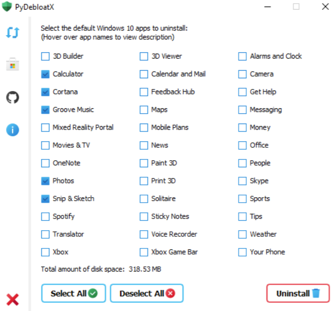 PyDebloatX开源工具-卸载Windows 10默认程序